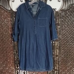 Allison Brittney Dark Blue Casual Shirt Dress Small 6 Button Front Pocket